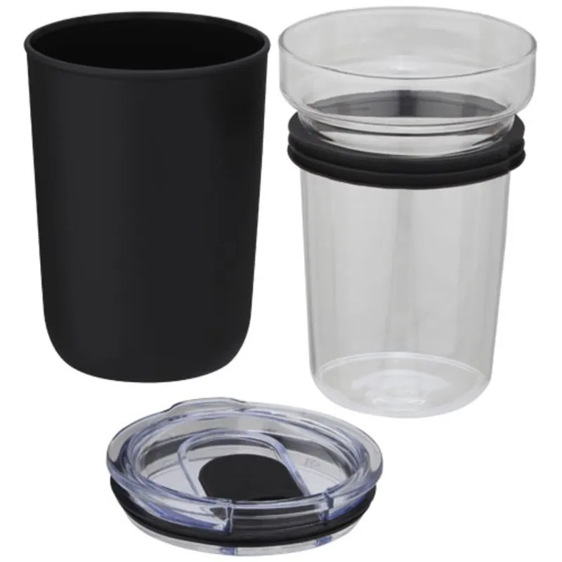 Vaso de vidrio de 420 ml con pared exterior de plástico reciclado 'Bello'